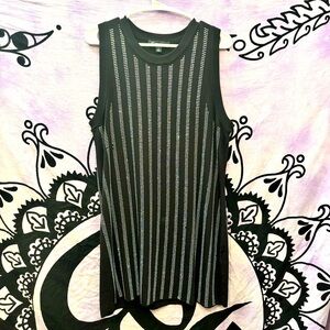 INC International Concepts Black Dress Sleeveless Silver Sequins Stripes Size XL
